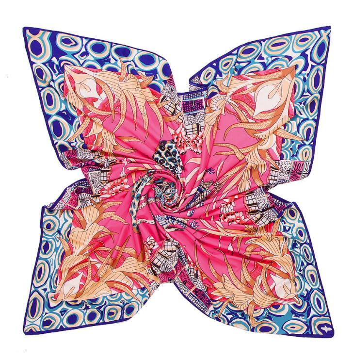 130cm Twill Silk Scarf Women Luxury Brand Giraffe Elephant Design Square Scarves Large Bandana Kerchief Hijab Female Head Scarf