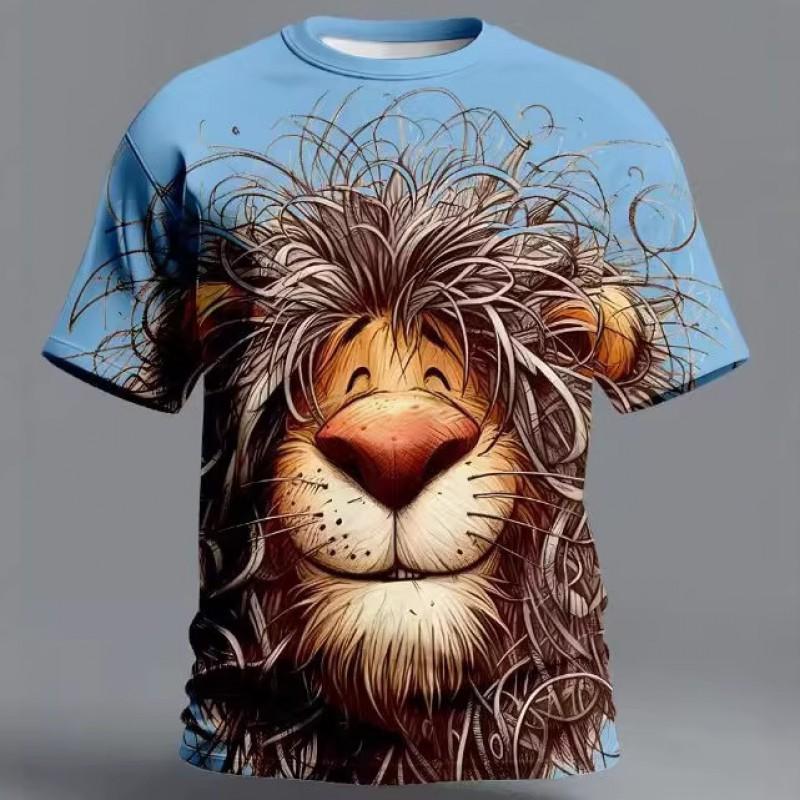 Mens Casual Short Sleeve T-Shirt With 3D Animal Print Breathable Loose Fit Streetwear