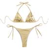 2 шт./компл. женский сексуальный комплект бикини с бронзовой поверхностью, бюстгальтер с лямкой на шее, трусы на шнуровке, быстросохнущий купальник, пляжная одежда