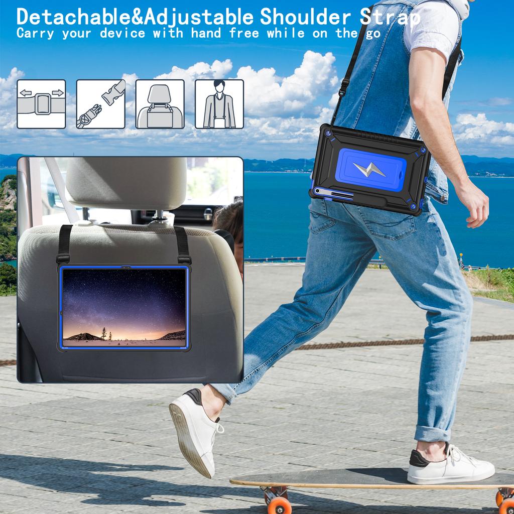 Kickstand Armor Case for Samsung Galaxy Tab S10 FE Plus 2025 13.1 inch SM-X620 SM-X626B Heavy Duty Cover With Shoulder Strap