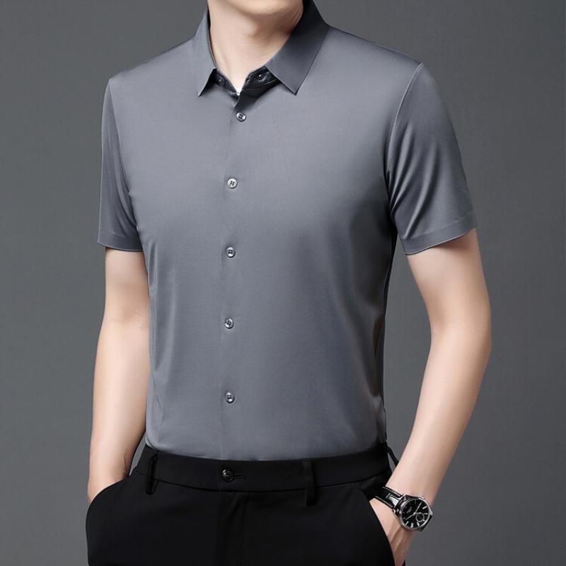 Мужская рубашка с коротким рукавом Ultra Stretch Business Casual Дышащая Эластичная Устойчивая к истиранию Однотонная рубашка с коротким рукавом