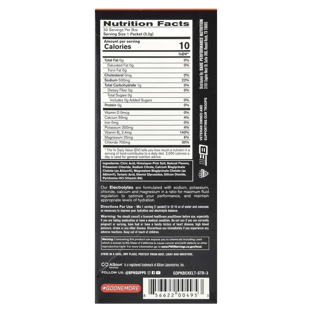 BPN, Electrolytes, Rehydration Drink Mix, Strawberry Flavor, 30 Packets, 0.2 Oz (5.2 G) Each