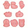 8 Piece Christmas Cookie Cutter Set with Stamps, Plastic Biscuit Cutters with Santa, Reindeer, Snowflake, Candy Cane, Glove.