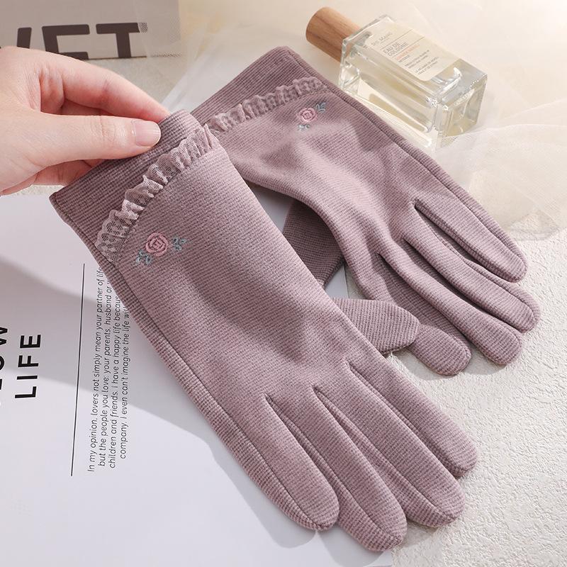 Теплые женские перчатки с узором «тысяча птиц», элегантные, для улицы, для верховой езды, холодо- и ветрозащитные, однослойные кружевные перчатки для весны и осени