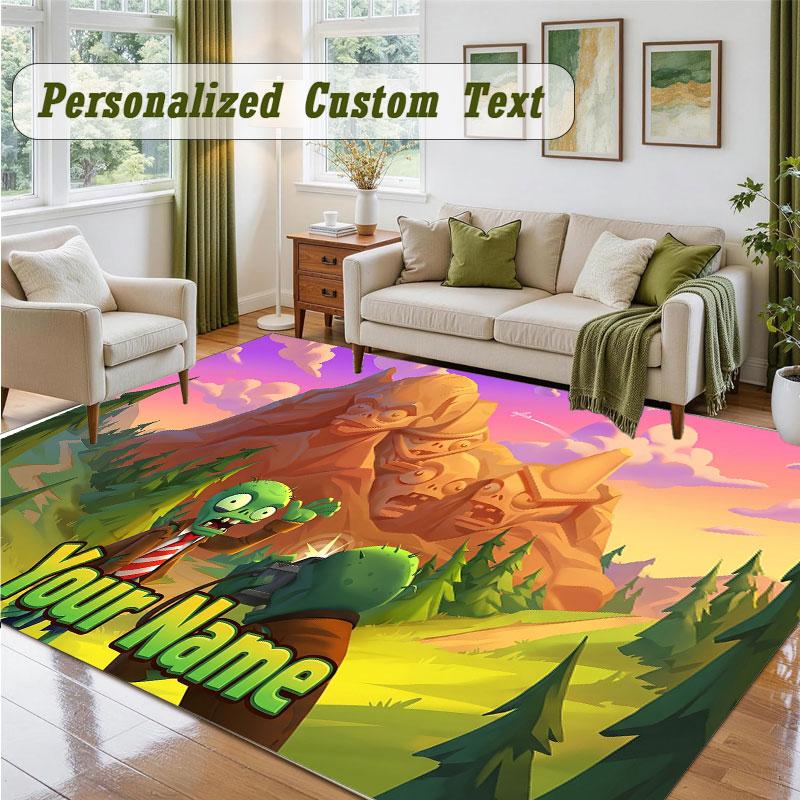 Crystal Velvet Square Rug Custom NamePlants vs. Zombie Pattern Non Slip Home Floor Decor Rug