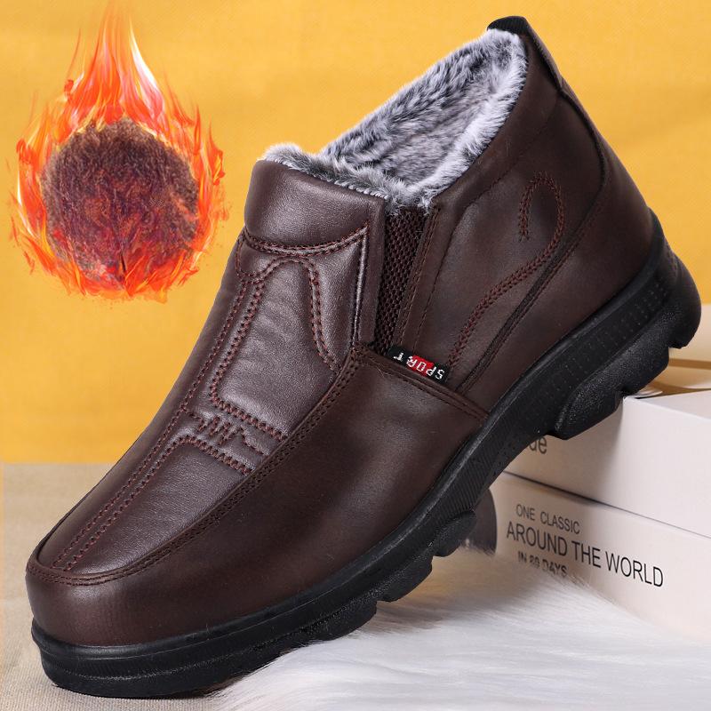 Мужская зимняя обувь на подкладке из искусственной кожи с мехом, уличная нескользящая водонепроницаемая деловая повседневная обувь, теплая мужская обувь на утепленной флисовой подкладке