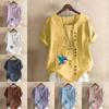 Women's Fashion Round Neck Short Sleeve T-shirt Casual Cotton Linen Graphic Shirt Leisure Loose Bird Prined Summer Blouse Tops