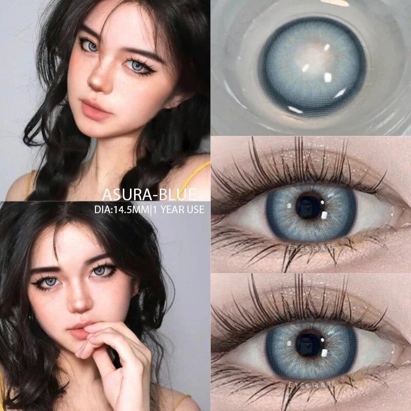Цветные контактные линзы AMARA для глаз, голубые глаза, зеленые линзы, корейские модные серые линзы для больших глаз, линзы 14,5 мм, ежегодно, 2 шт./пара