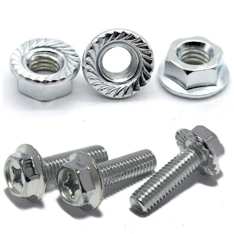 White Zinc Serrated Flange Hex Bolt Screw & Nut Set M4-M8, Plated Flange, Knurled Cross