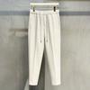 Men Suit Pants Drawstring Elastic Waist Straight Leg Solid Color Loose Formal Business Style Office Wear