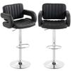Bar Stools Adjustable Swivel Kitchen Chairs with Backrest Armrest Set of 2 PU Leather Black