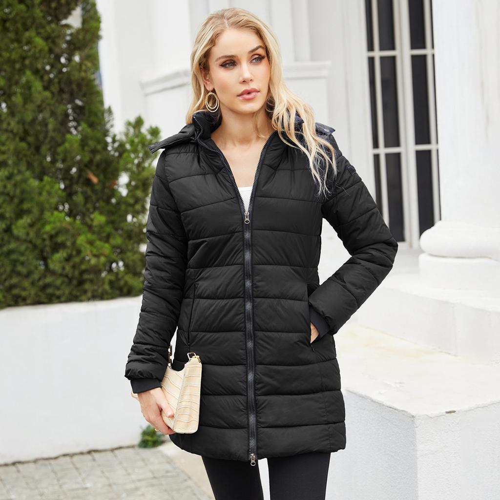 Women's Waterproof Cotton Loose Jacket, Autumn Winter Long Sleeve Parka Warm Cotton Coat, Detachable Hood, Multiple Colors Available