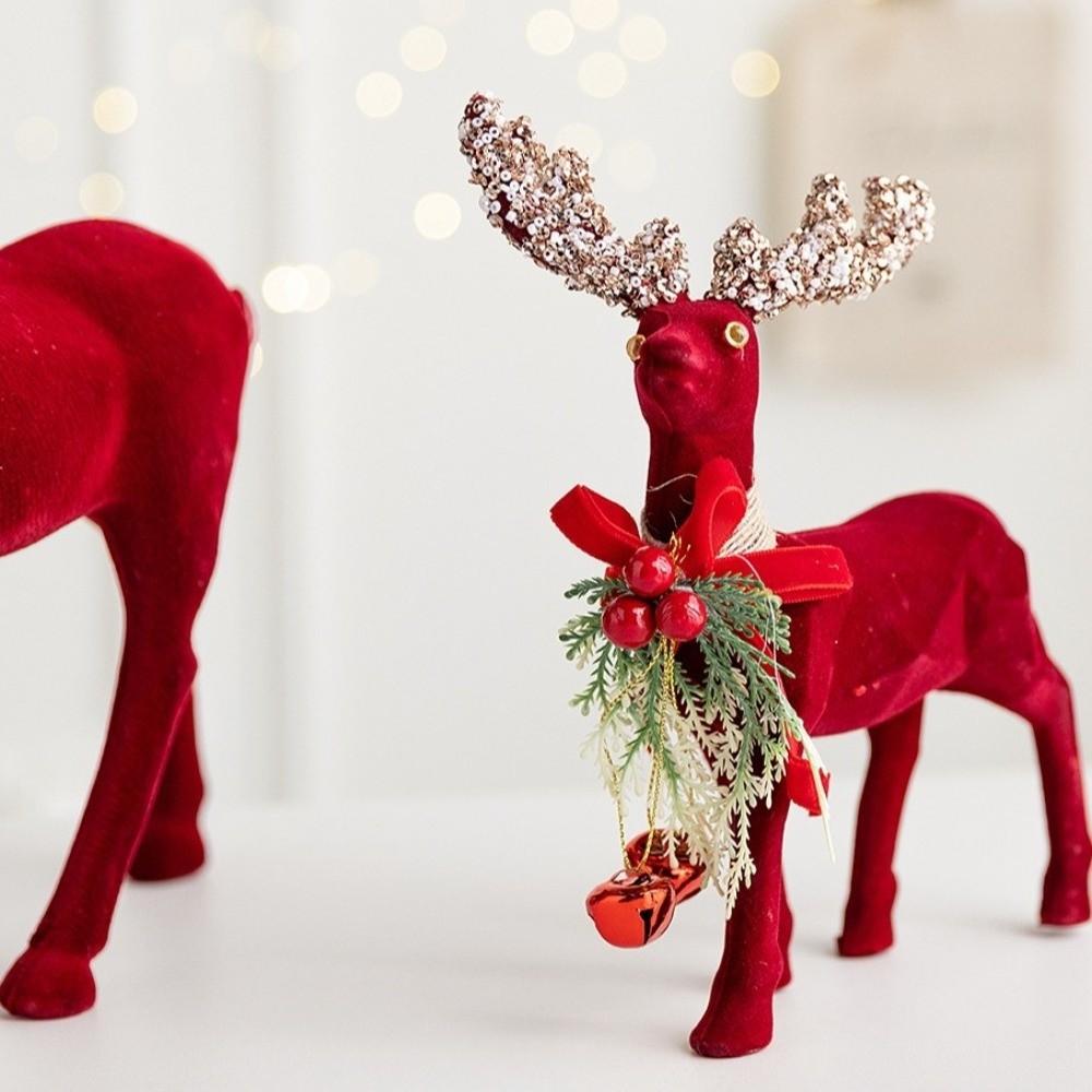 Glitter Antler Christmas Deer Statue Wine Red Xmas Decoration Christmas Scene Layout