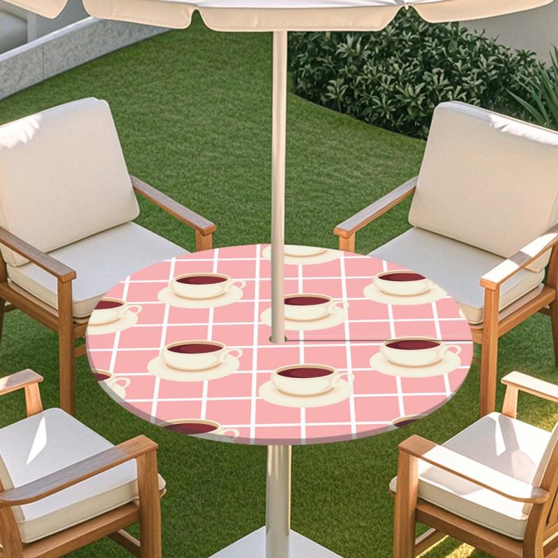 Outdoor Round Table Cover With Umbrella Hole Elastic Hem Waterproof Dustproof Patio Garden Tablecloth Caf Style Decor