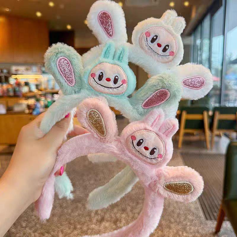 Обруч для волос Kawaii Labubu Повязка на голову Плюшевый головной убор Женский бутик Головной убор Аксессуары