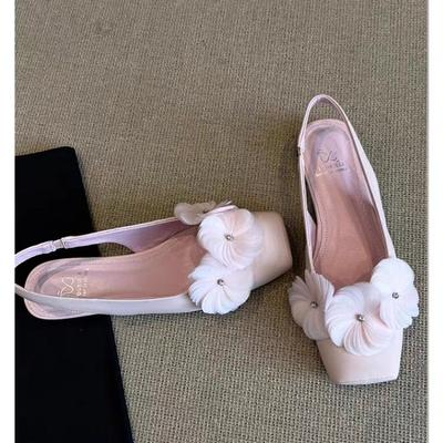 Новый стиль женские сандалии на низком каблуке с цветком на заднике, с острым носком, с мелким вырезом, на одном ремешке, на мягкой подошве