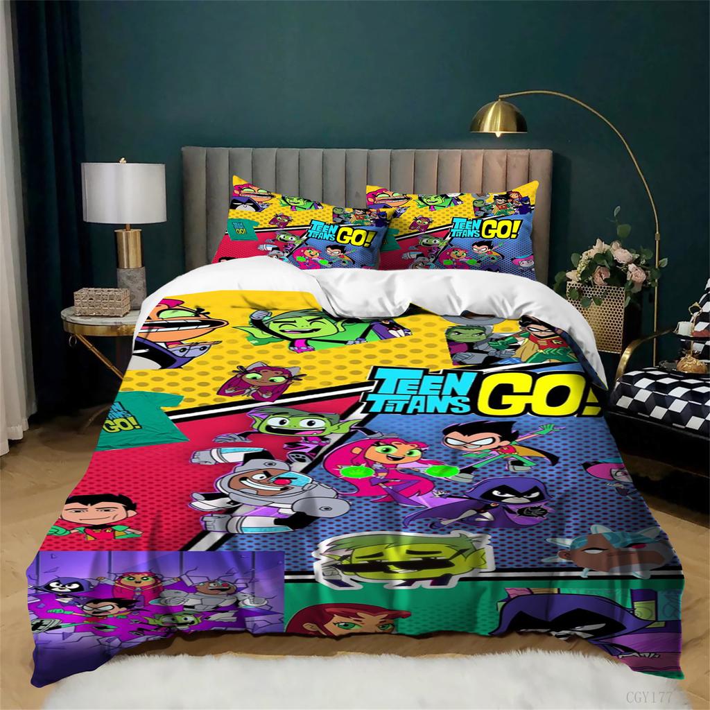 Teen T-itans Go Duvet Cover Set 3pcs Lightweight Bedding Set for All Season Soft Comfortable Quilt Cover with Pillowsham