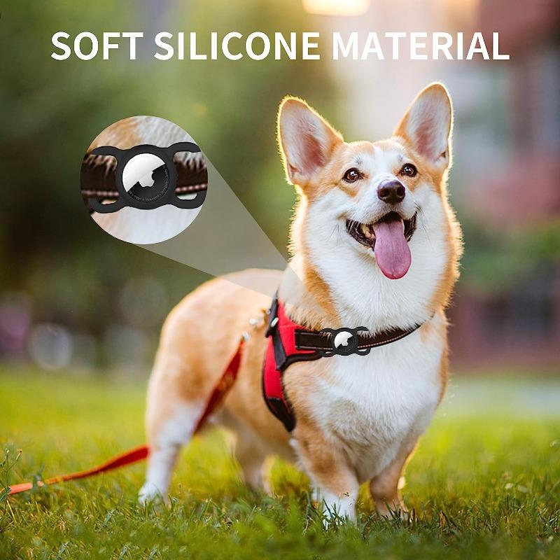 Держатель для ошейника для собак Airtag Водонепроницаемый чехол для ошейника для собак, GPS-трекер для домашних животных для кошек, силиконовые жетоны для собак, персонализированные для защиты от потери черного цвета