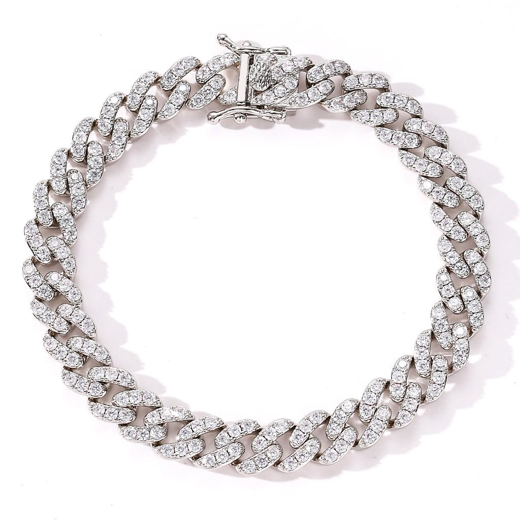Gorgeous Fashion Hip Hop Jewelry Single Row Zircon Iced Out CZ Cuban Link Four Leaf Clover Bracelet for Women and Men