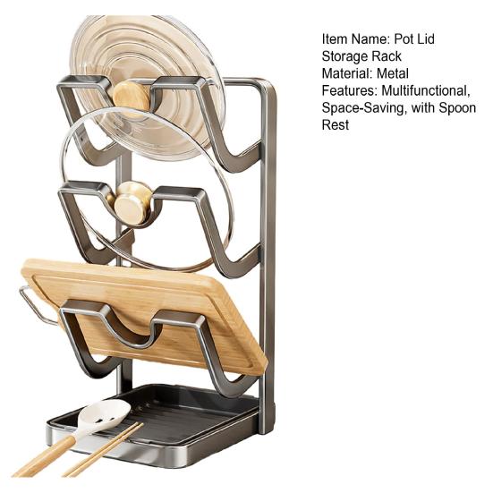 Yousheng Настольный органайзер для крышек от кастрюль, подставка для хранения крышек от сковородок со съемным поддоном для капель и подставкой для ложки, органайзер для кухонной столешницы во время приготовления пищи для крышек
