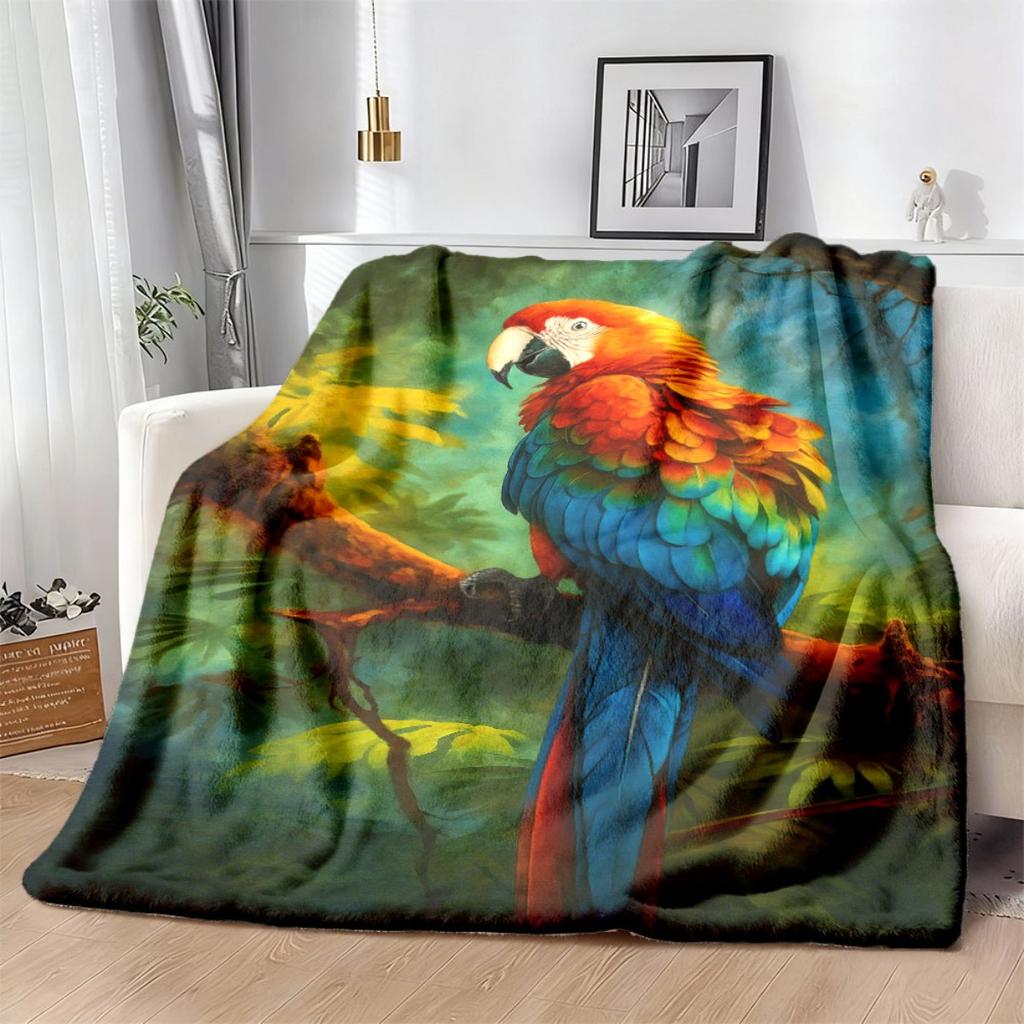Soft & Cozy Flannel Throw Blanket with Colorful Parrot on Branch Design Versatile AllSeason Comfort, Perfect for Bed, Sofa, Camping, and Travel EasyCa