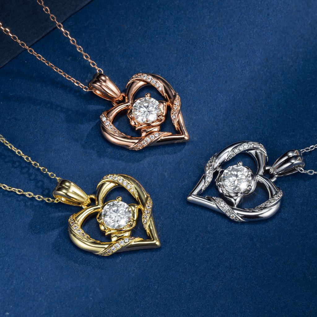 Flower Moissanite Heart Necklace 14K Gold Plated 1.0ct VVS Lab Diamond Romantic Pendant Women Gifts 925 Sterling Silver Jewelry