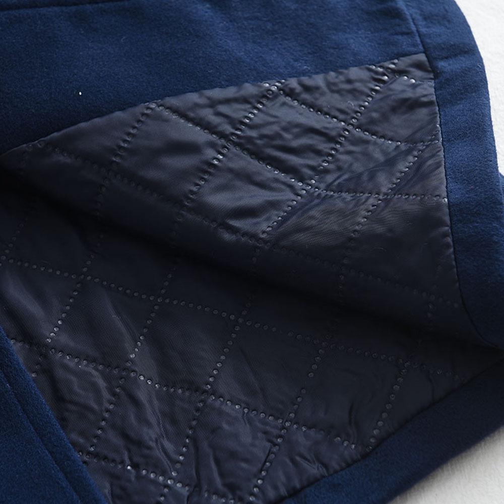 2023 Осень/Зима Женское Темно-синее Шерстяное Пальто - Корейский Стиль С Длинными Рукавами В Колледже