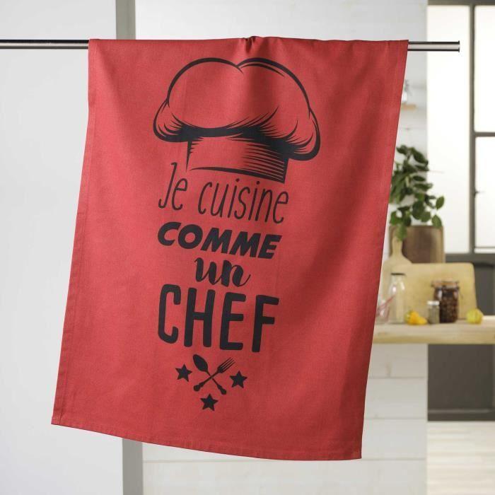 Torchon de cuisine - Comme un Chef - 50x70cm - 100% coton - Rouge - Oeko-Tex®