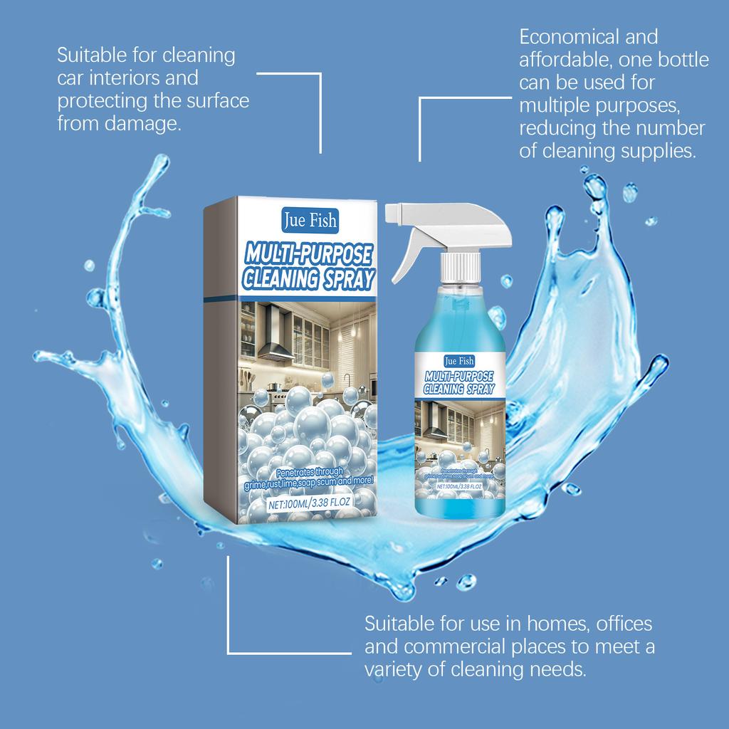 Jue-Fish Bathroom Cleaning Spray Powerful Rinse-Free Bubble Cleaner Degreasing Cleaning Spray Stain Removal Foam Cleaner for Kitchen