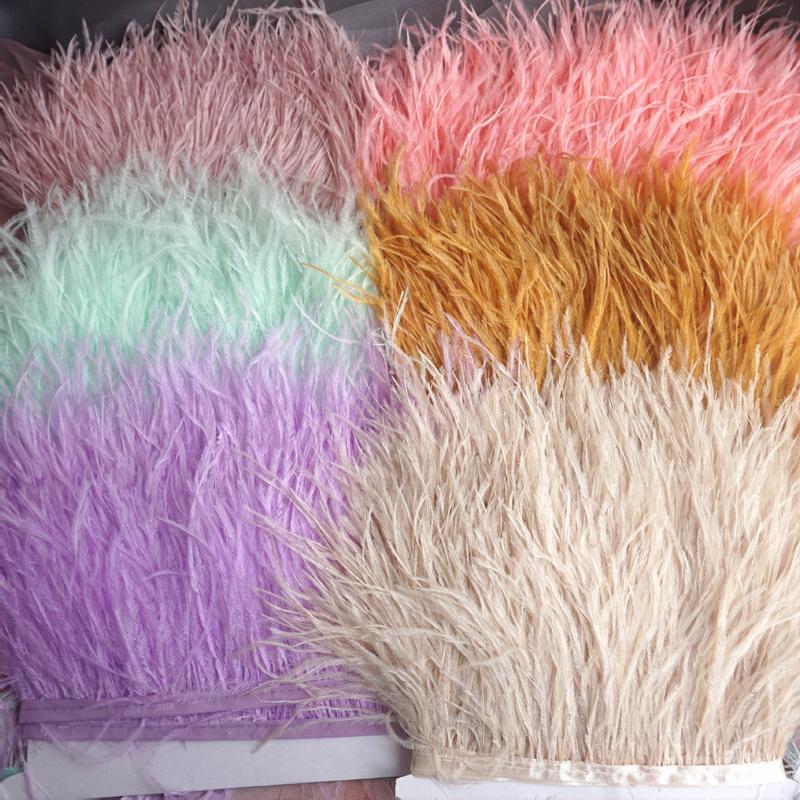 8-10 см Страусиная отделка Хаки Перьевая лента Бахрома для шитья Высокое качество Plumas Поделки Костюмы Украшение для вечеринки