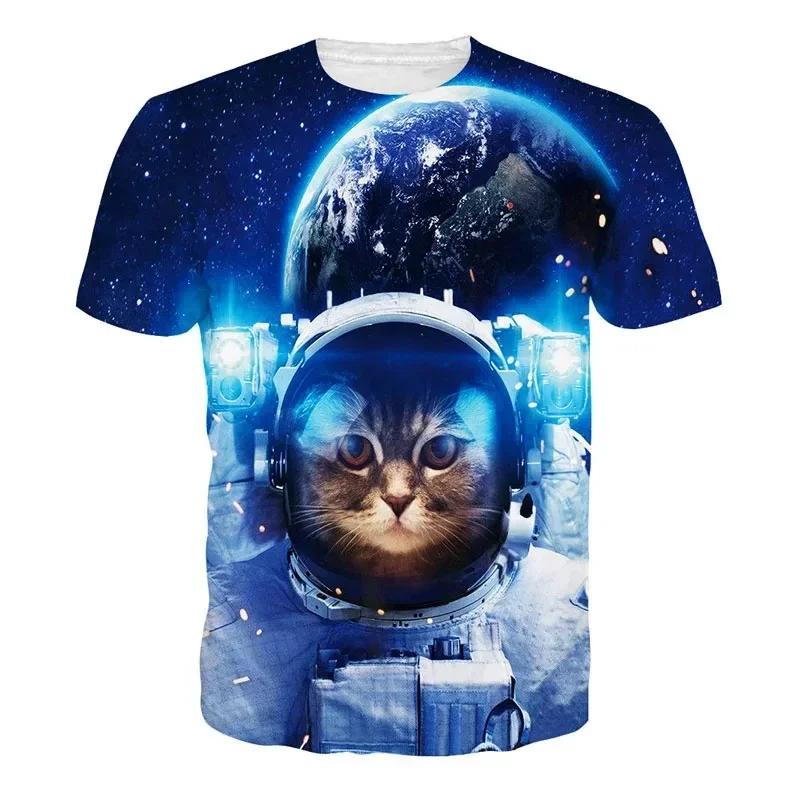 Летняя мужская футболка Galaxy Cat с коротким рукавом и 3D-принтом со смешными котами, модная повседневная футболка Harajuku Street с круглым вырезом