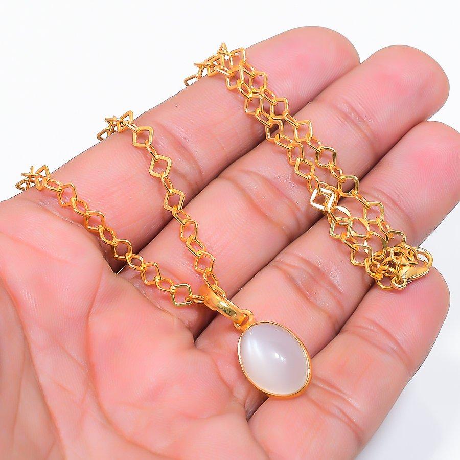 Moonstone Gemstone Handmade 925 Sterling Silver Jewelry Necklace 20" GK-7485