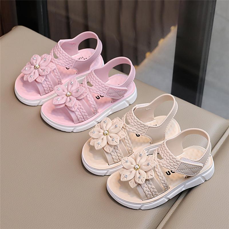 Детские сандалии, летние нескользящие сандалии на мягкой подошве, милые сандалии принцессы с цветами, детские сандалии