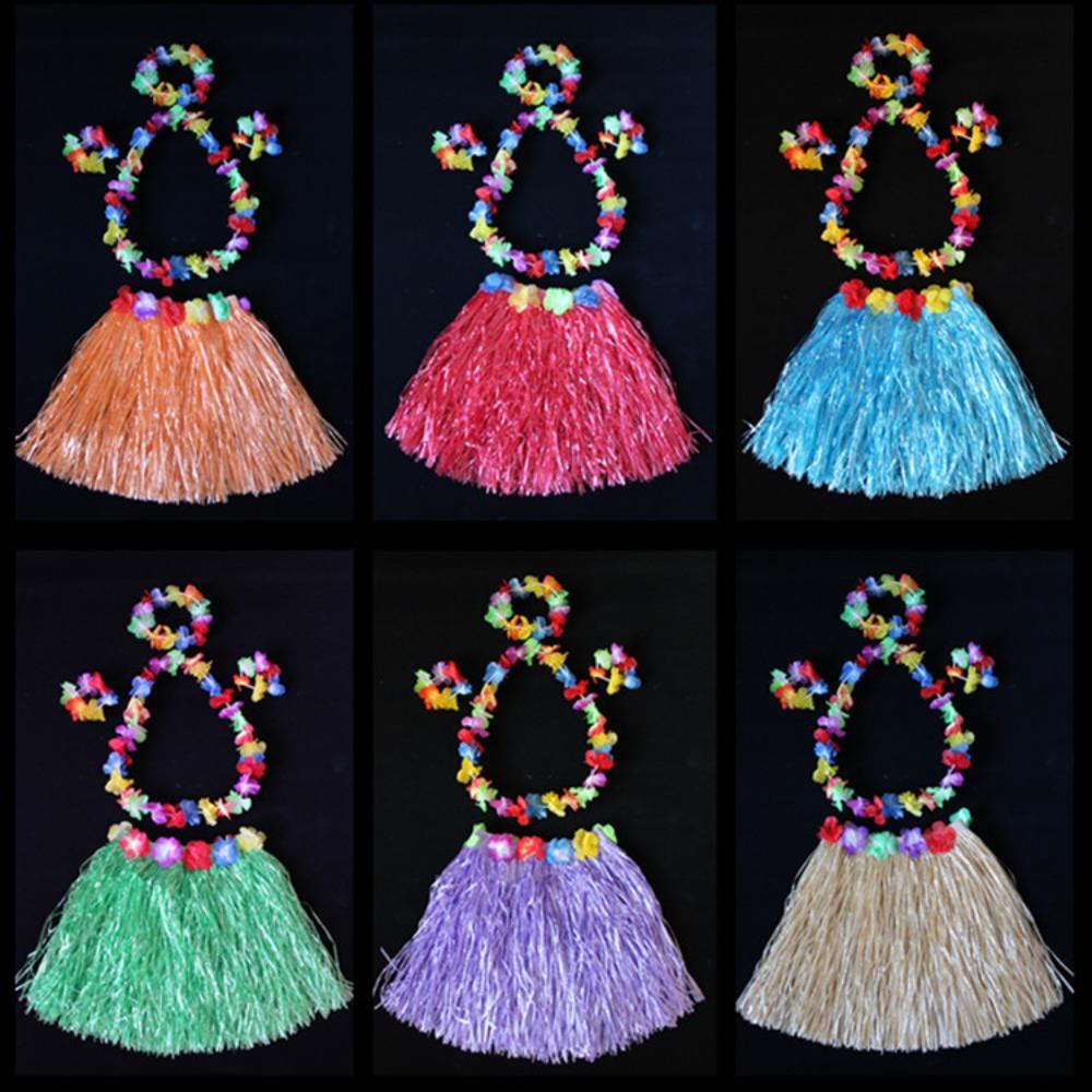 5pc/set Hula Show Hawaii Fancy Dress Costume Set Hawaiian Hula Skirt Grass Skirt Ladies
