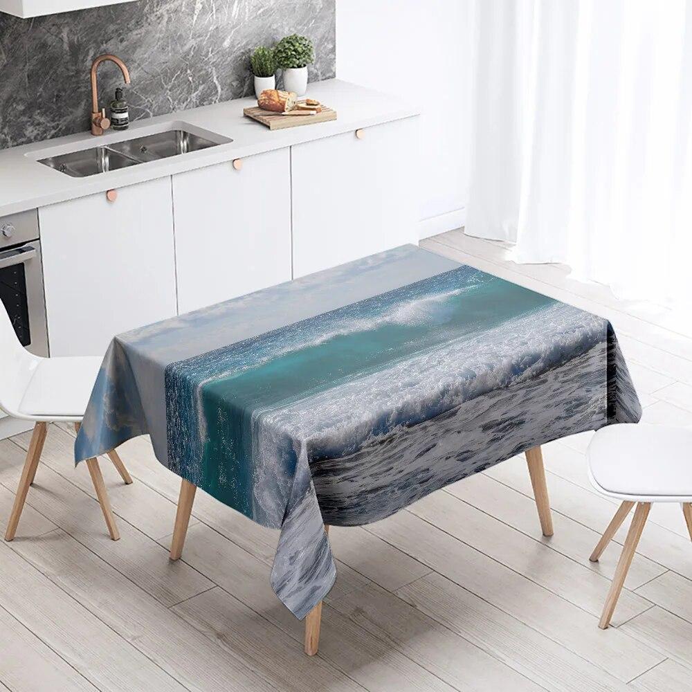 Beach Tablecloth Seaside Scenery Anti-fouling Waterproof Rectangular Kitchen Dining Table Home Decoration