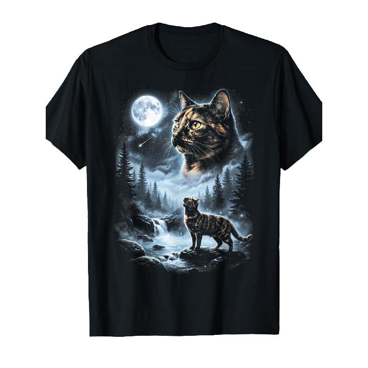 Tortoiseshell Cat Howling at Moon 90's Retro T-Shirt