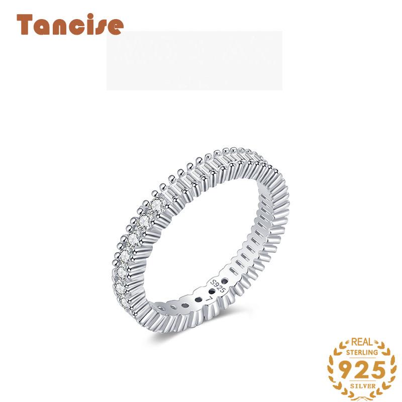 Tancise Classic 925 Sterling Silver Zircon Ring Ladies Jewelry Wedding Promise Party Gift