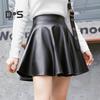 Women Faux Leather Skirt High Waist Elastic Waist Solid Color Soft Pleated Skirt Breathable Smooth Above Knee Length Club Nightclub Short Mini Skirt