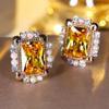 Elegant Yellow Cubic Zircon Square Stud Earrings for Women Shiny Crystal Bride Wedding Party Earrings Jewelry