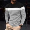 Autumn and Winter Plus Size Round Neck Long Sleeved Color Blocked Base Shirt Pullover Men's T-shirts