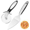TAOTOO 2-Piece Stainless Steel Pizza Cutter Set with Rotating Pizza Knife, Non-Slip Cake Server, Finger Protection, Pie Server, Pizza Cutter, and Pizz