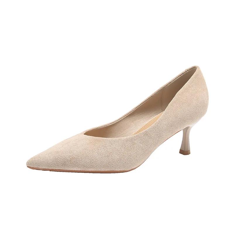 Модные туфли с острым носком на высоком каблуке для женщин Модные новые замшевые туфли-лодочки для работы на открытом воздухе Женская обувь для вечеринок Zapatos Tacon Bajo Mujeres