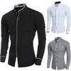 Spring Autumn Men's Stand Up Collar Solid Color Long Sleeve Shirt Casual Men Top Fashion Single Breasted Men's Shirts
