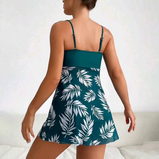 2Pcs/Set Tankini Set Adjustable Straps Padding Underwire Bandeau Tops Boxer Briefs Set Mesh