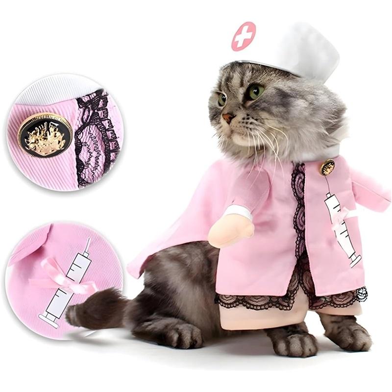 Костюм медсестры для собак и кошек, милые костюмы для Хэллоуина для собак и кошек, косплей, униформа медсестры для домашних животных со шляпой, нарядная одежда, забавная одежда для вечеринок