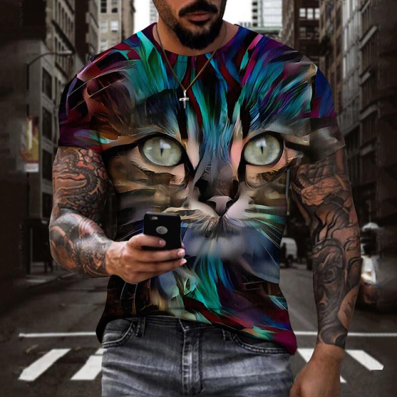 Летние мужские футболки с 3d принтом, забавная синяя футболка с рисунком кота, модная футболка с короткими рукавами, дышащая рубашка с круглым вырезом для мужчин