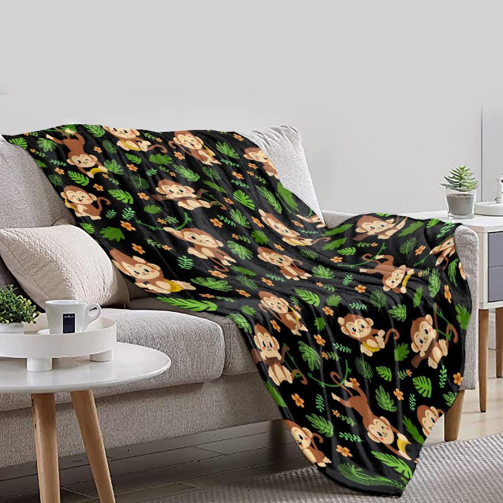 Cartoon monkey animal print blanket Soft and lightweight flannel blanket for bedroom sofa decoration