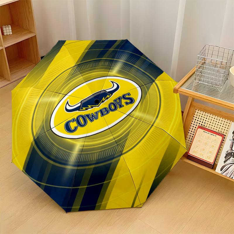 North Queensland Cowboys Print Auto 8?Ribs Folding Umbrella Wind Resistant Lightweight Automatic Umbrella For Daily Travel