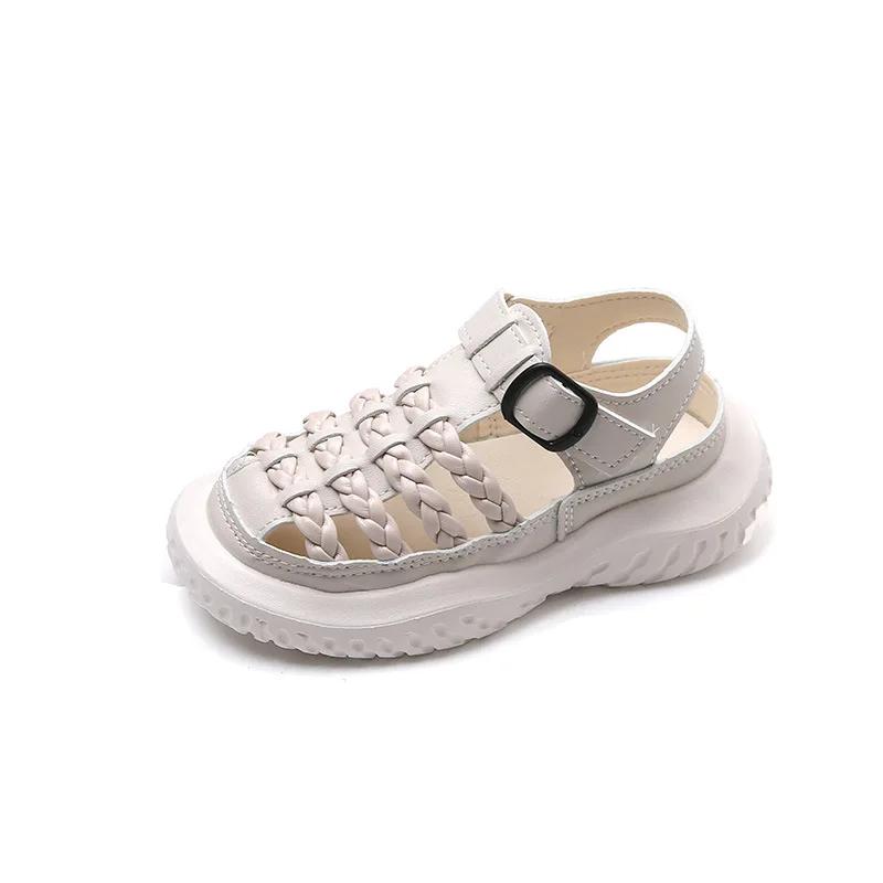 Fashion 2025 Summer New Children Sandals for Girls Fashionable Korean Style Soft Bottom Anti-slippery Versatile Woven Roman Beach Shoes