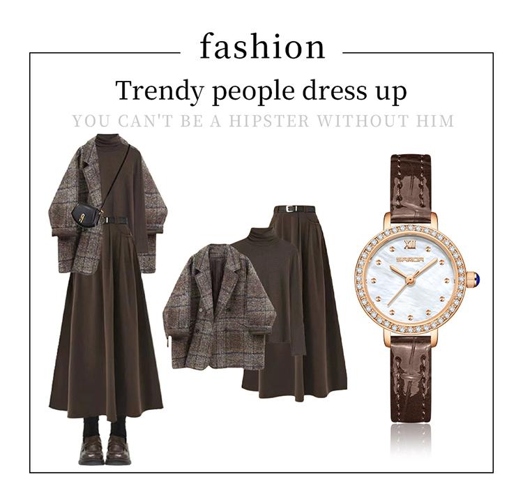 SANDA Classics Stainless steel Strap Quartz Watch for Women Fashion Elegant Diamond Ladies Quartz Watch